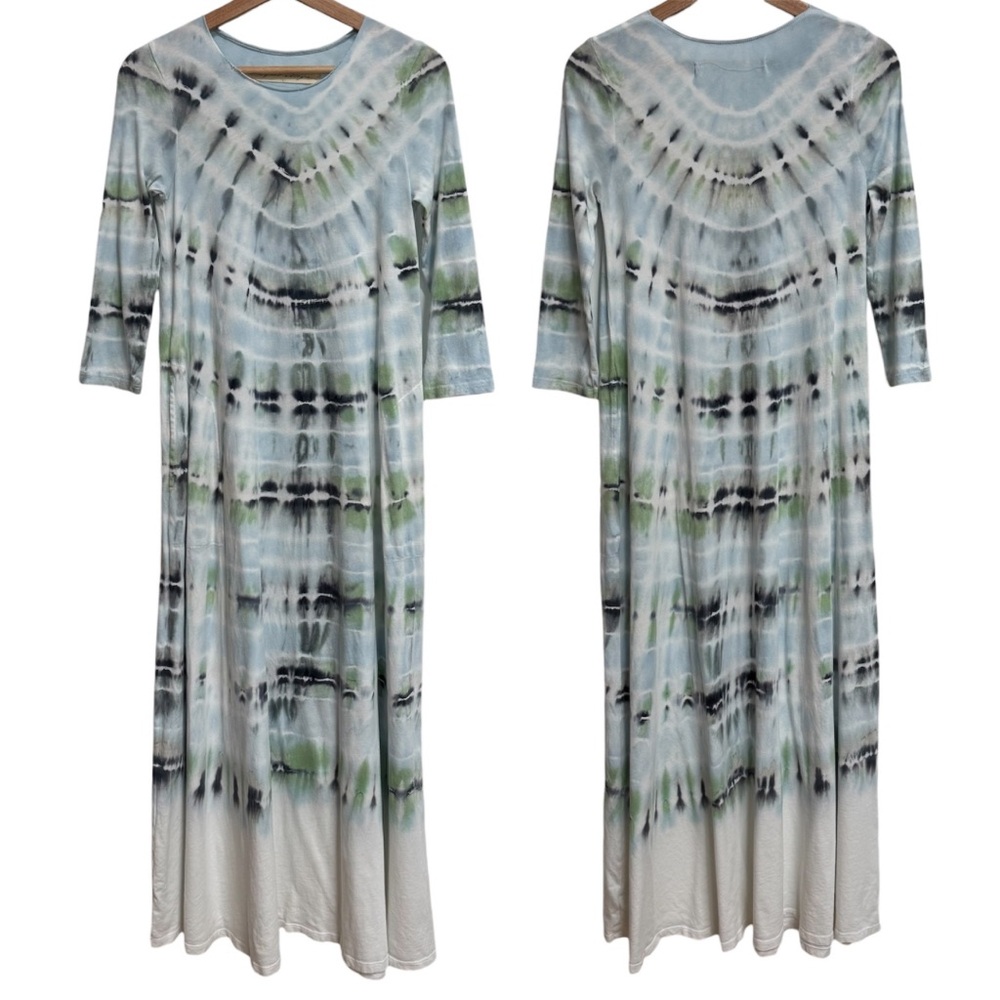Raquel Allegra Half Sleeve Drama Maxi Dress Women XS A-Line Tie Dye Boho